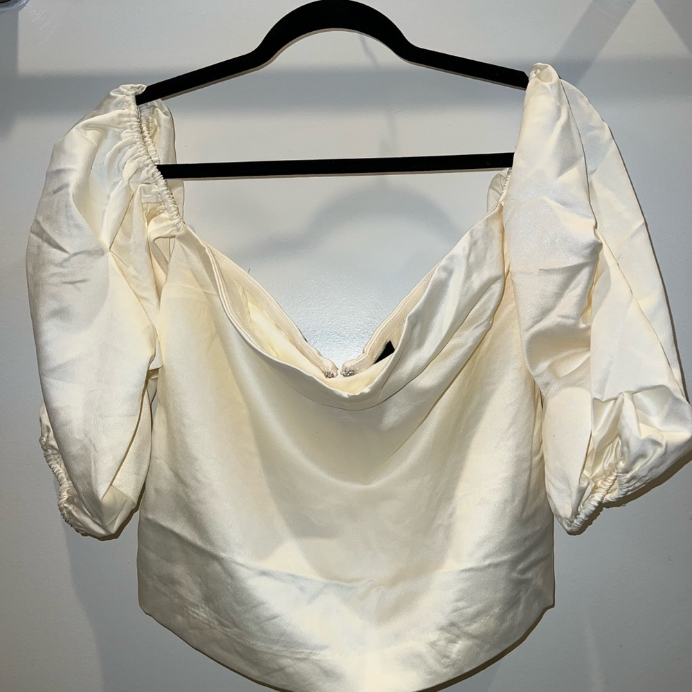Lumière top (beige, strapless, puffy sleeve)